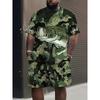 New Summer Men's Camouflage Pattern Quick-Dry 3D Digital Print Top Set Outdoor Casual Fishing Clothing