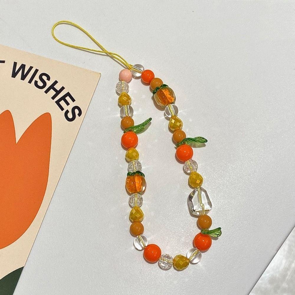 

Hanging Cord Beaded Phone Strap Persimmon Cellphone Pendant Keychain Mobile Lanyard Phone Charm
