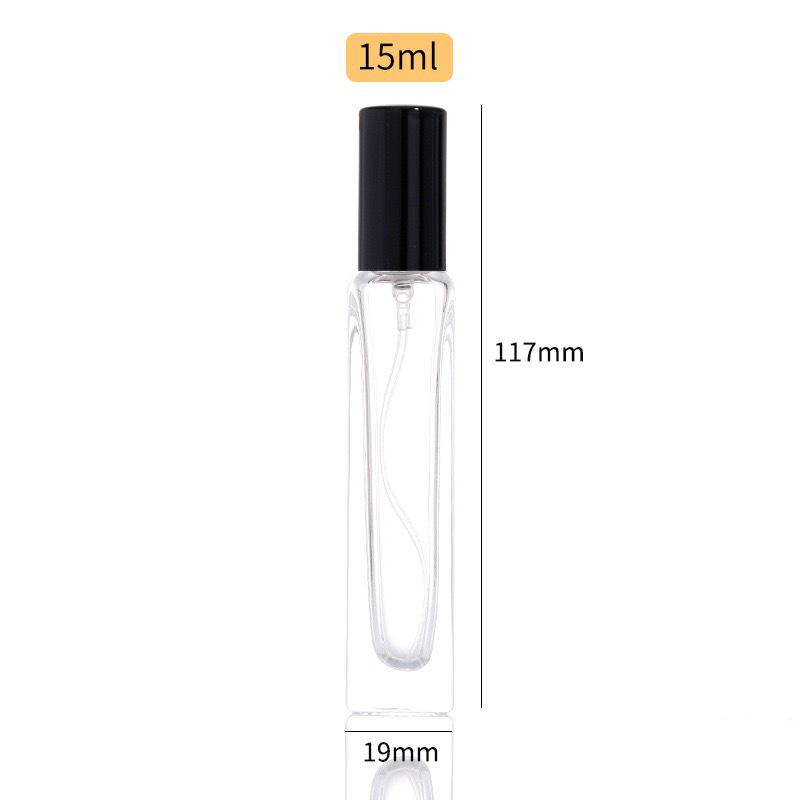 Square Clear Glass 10ml Screw-Top Perfume Atomizer Bottle with Rollerball