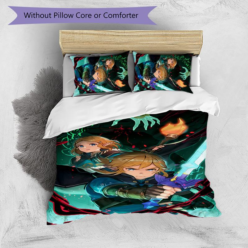 3pcs Cartoon Z-Zeldas pattern bedding set duvet cover set includes duvet cover &pillowcases, perfect all season bedroom decoration & gift