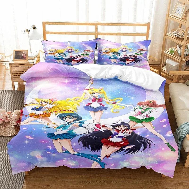 Sailor Moon Beddengoed Set Dekbedovertrek Cosplay Kussensloop Cartoon Anime Decor Bedspreien Slaapkamer Dekbedovertrek Beddengoed Pakket Kinderen Cadeau