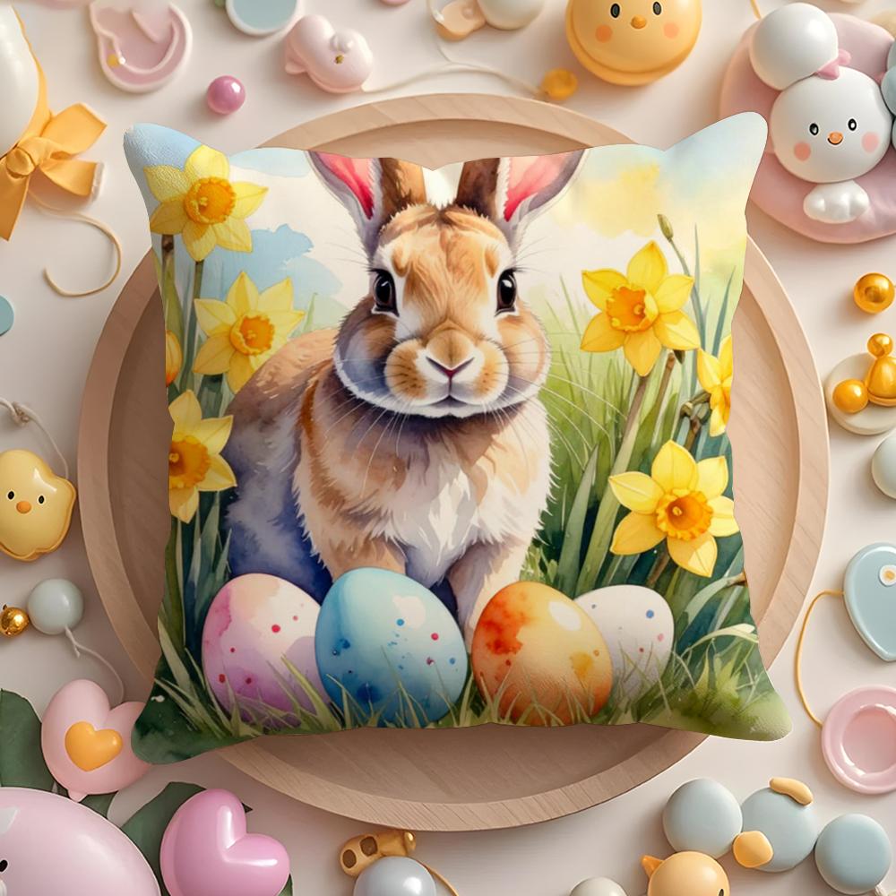 Easter Bunny Cushion Cover Soft Short Plush DoubleSided Printing Home Decor Machine Washable Pillow Case Gift