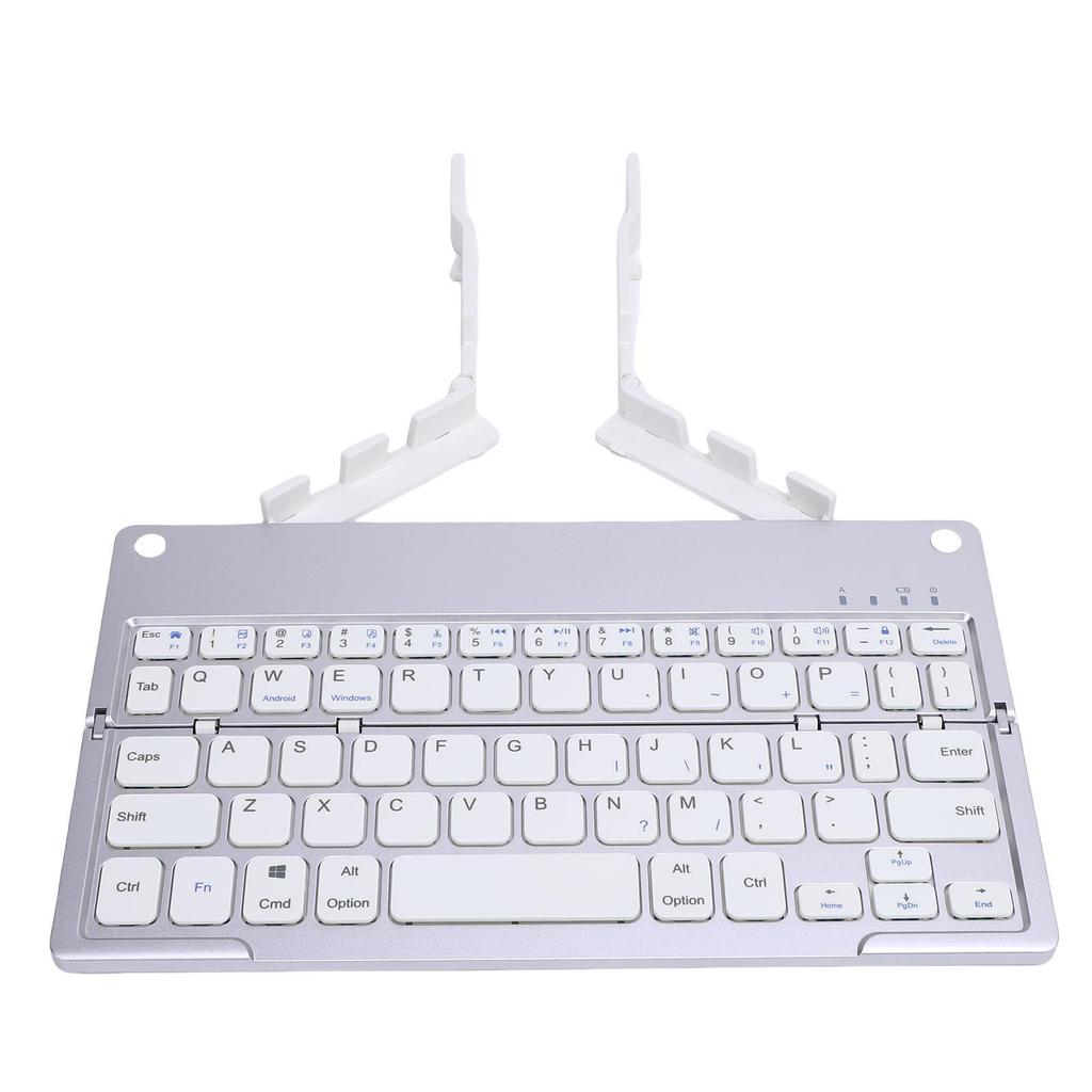 Foldable Keyboard with Phone Stand Small Quiet Folding Portable Lightweight Rechargeable for Travel Tablet Silver White