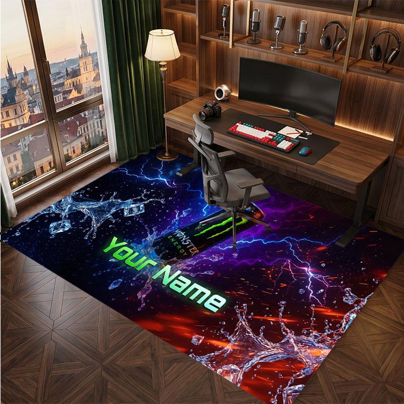 Tappeto in Cristallo Vellutato Personalizzato Monster Energy, Tappeto Morbido Antiscivolo con Testo Nome Personalizzato per Soggiorno Camera da Letto