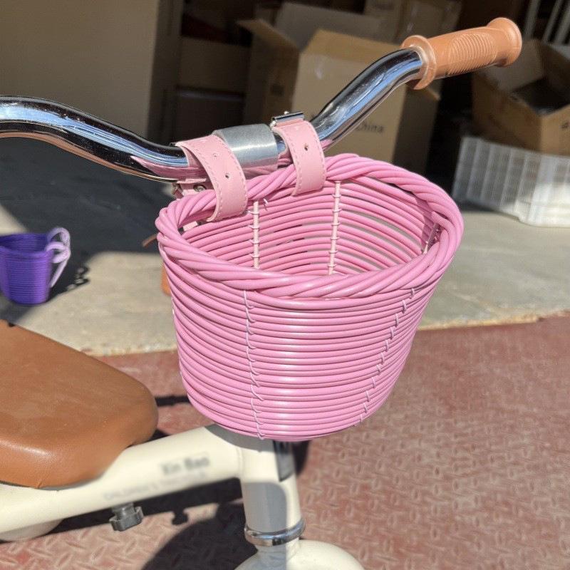 Hand-Woven Rattan-Style Detachable Bicycle Storage Basket for Children's Scooters - Small, Lidless