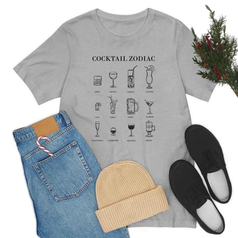 Cocktail Zodiac Women Funny TShirts Cute Astrology T Shirt Short Sleeve Alcohol Drink Graphic Tees FeUnisex Vintage Tops Gifts