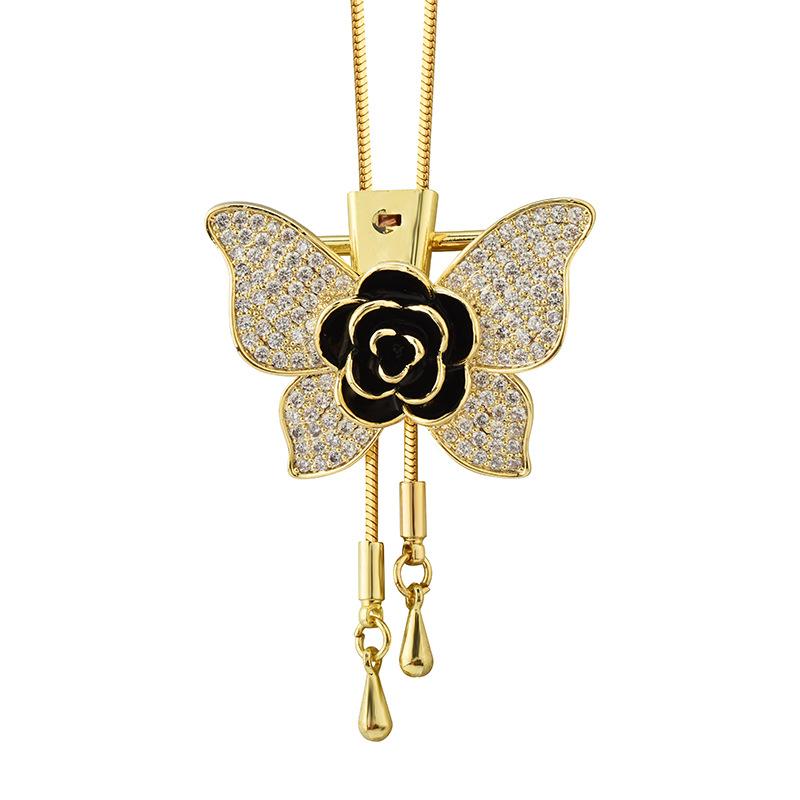 High-End Autumn And Winter Long Sweater Chain, One Pair Of Butterfly Flower Necklaces, Women'S Versatile Clothes Accessories