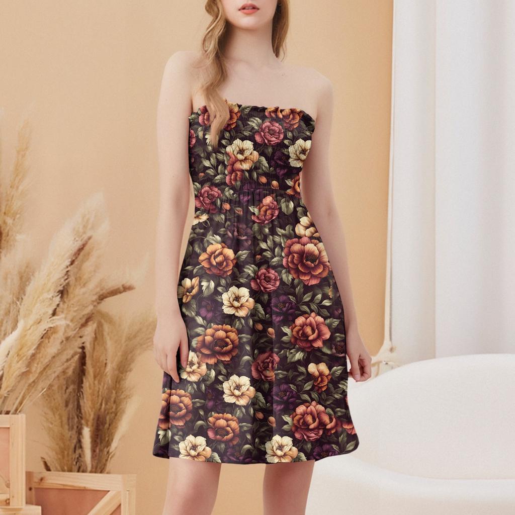 Fashionable Women's Casual Tube Top Floral Print Sleeveless Dress