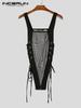 INCERUN Herre Firkantet Krage Ermeløs Mesh Gjennomsiktig Bandasje Slim Jumpsuits Bodysuits