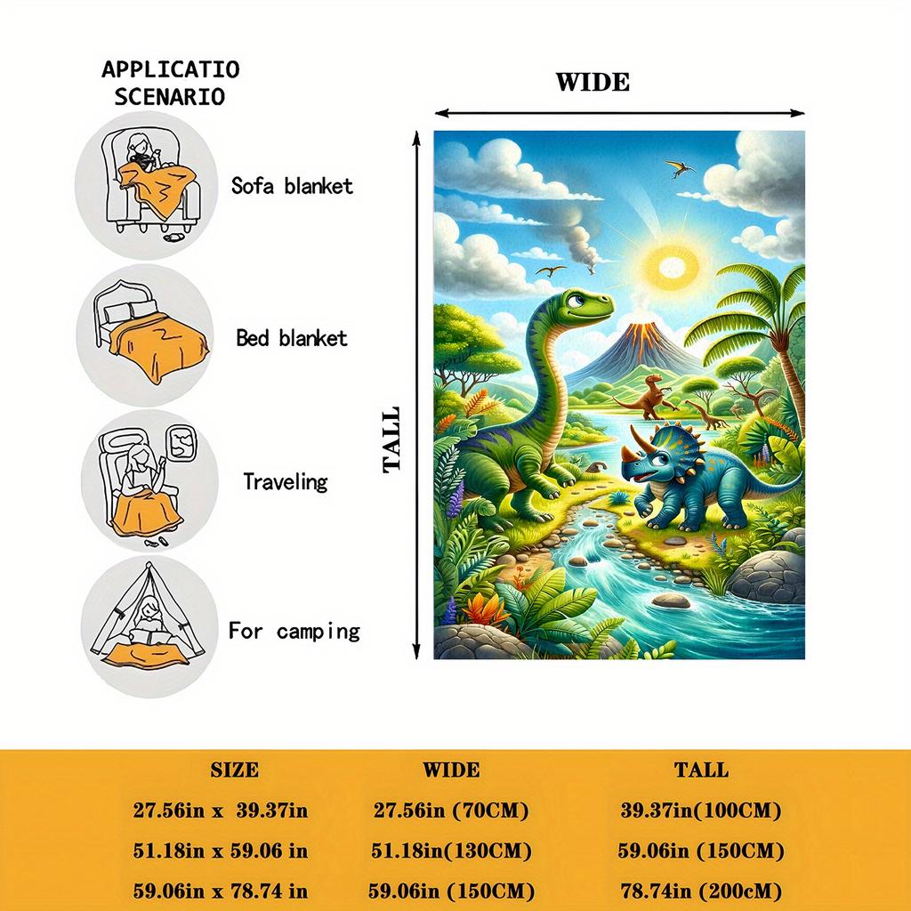 Prehistoric dinosaur-themed Flannel printed blanket suitable for all seasons suitable for living room office sofa and travel