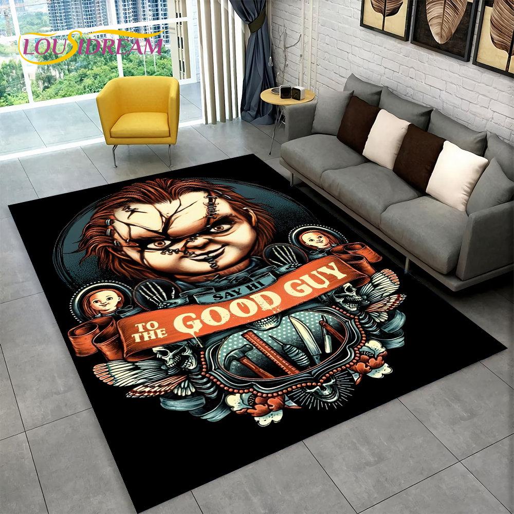Horrorfilm-Charakter Chucky Saw Cartoon-Teppich, Teppich für Wohnzimmer, Schlafzimmer, Sofa, Fußmatte, Dekoration, rutschfeste Bodenmatte