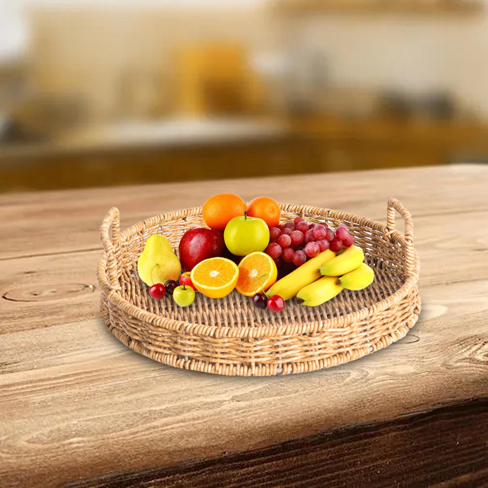 

Serving Tray Round Basket Picnic Handcrafted with Handle Platter Bathroom Coffee Tea Holder