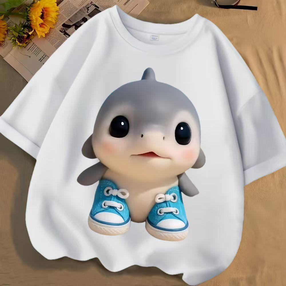

Fun Shark Hot Selling T-Shirt Top For Children Aged 2-14 Boys and Girls Casual Sports Outdoor Round Neck T-Shirt 160 белый