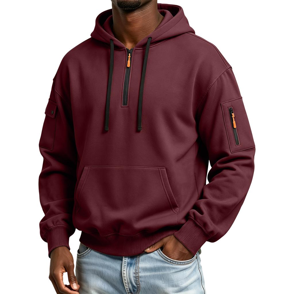 Herren Kapuzenpullover mit Ärmeltaschen-Reißverschluss Lässiger Pullover für den täglichen Gebrauch