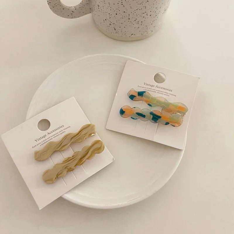 2pcs/set Acetate Hair Clips Pastel Color Wave Geometric Barrettes Women Hair Accessories Side Pins Hairpin