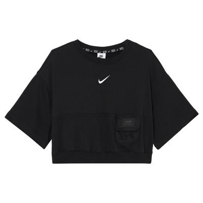 Abbigliamento sportivo City Utility T-shirt a maniche corte larga con logo solido Donna Top Nero DV8039-010