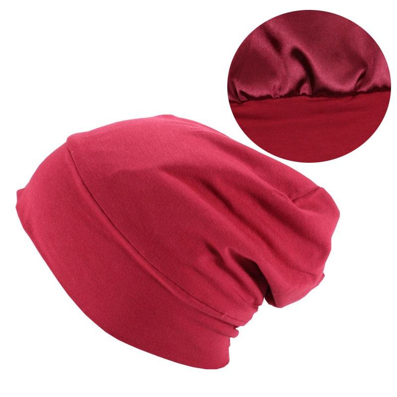 Baotou hat for men, bamboo fiber elastic cotton pullover hat, female chemotherapy cap, satin-lined double-layer nightcap, hair care cap.