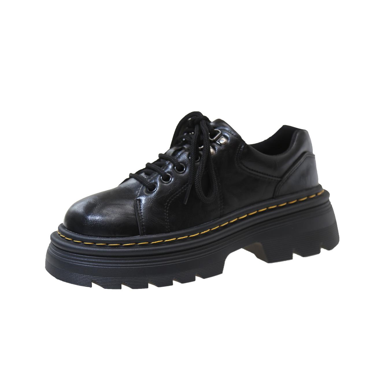 

Женские туфли на платформе в британском стиле со шнуровкой, маленькие кожаные туфли 2024 года, осенние туфли большого размера в стиле ретро с круглым носком, туфли в стиле колледжа 42 35 чёрный