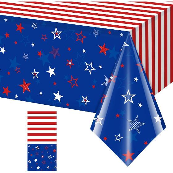 3Pcs Patriotic Tablecloths for 4th of July Decorations,Red White Blue Star Plastic Disposable Table Cover for Fourth of July Memorial Patriotic Day