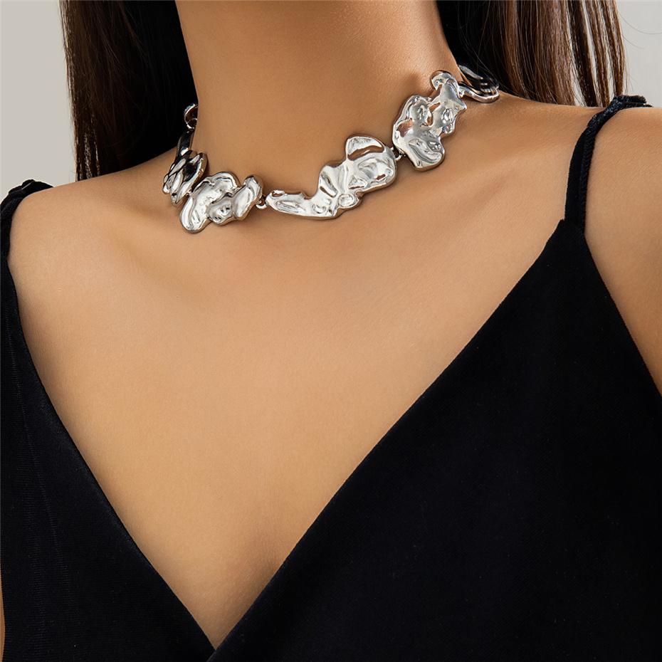 Unique Creative Irregular Big Heavy Metal Chain Necklace for Women Punk Adjustable Choker Link Grunge Jewelry Gift Steampunk Men