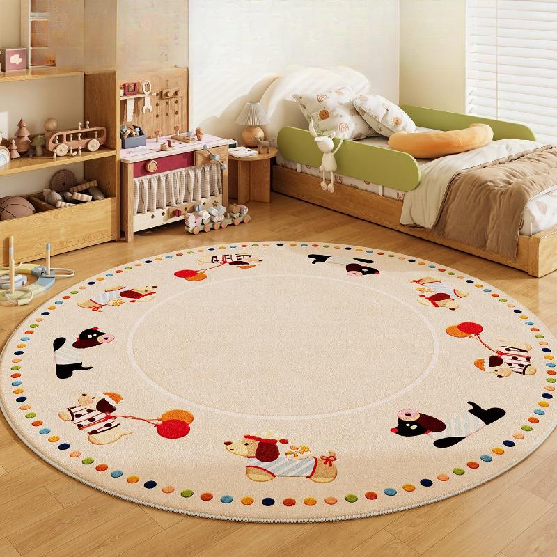 Cartoon Style Bedroom Decor Round Carpet Animal Print Carpets for Living Room Fluffy Soft Children's Floor Mat Thicken Plush Rug