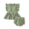 Toddler Girls Ruffle Sleeve Top and Shorts Set Cute Bow Vest with Matching Shorts for Summer Playdates and Outings