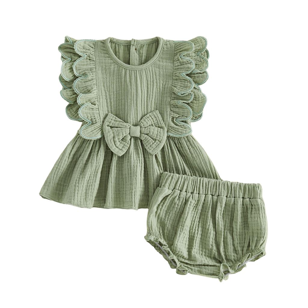 Toddler Girls Ruffle Sleeve Top and Shorts Set Cute Bow Vest with Matching Shorts for Summer Playdates and Outings