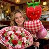 Strawberry Love Balloon Set Fruit Strawberry Shaped Balloon and Red Grid Love Balloon for Wedding Shower, Birthday Photo Props