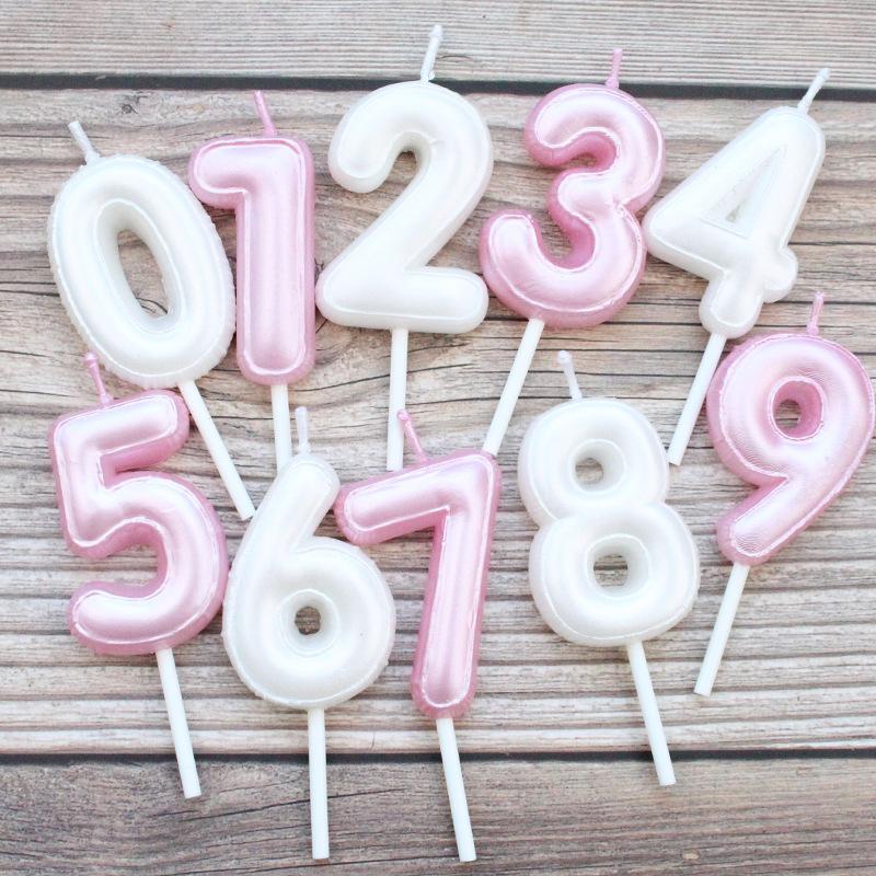 New Product Pearlescent Digital Birthday Candles 0-9 Baking Party Decoration Pink White One-year-old Cake Candles