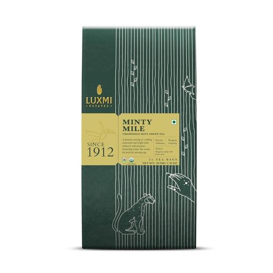 Luxmi Estates Minty Mile Chamomile Mint Green Tea 25 Tea Bags (50g) Pack | Certified Organic Green Tea  | 50 Cups