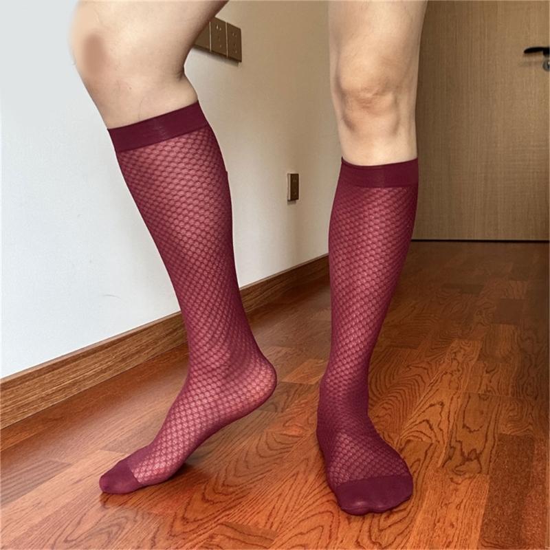 Men Thin Business Dress Socks Stretchy Nylon Sheer Knee Highs Dress Socks Over the Calf Dress Socks Sheer Casual Socks