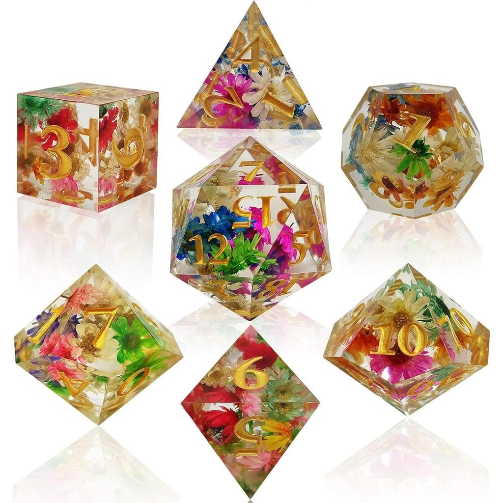 D&D DND Dice Set Dungeons and Dragons Gift RPG MTG D20 Polyhedron Resin Dice Handmade with Sharp Edges Role-Playing Board Game Digital Teaching