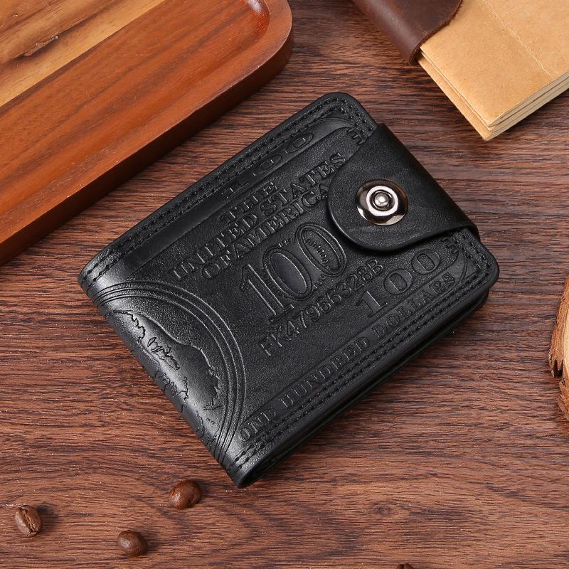 

Men s Trendy European & American Bi-fold Leather Wallet with Money Clip, Snap Button & Multi-Card Slots чорний