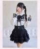 Jundakara Gothic Lolita Ribbon Lace Top and Bottom Cute and Long Sleeve Blouse and Gothic Subculture Cosplay Home Size M Set, Dreamy, Skirt, Women's,