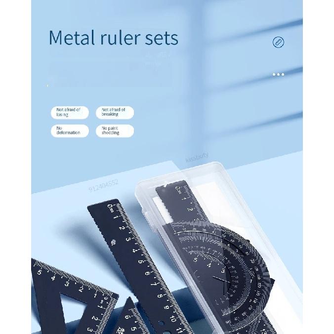 4 In 1 Aluminum Alloy Ruler Stationery Set Aluminum Alloy Multifunctional Combination Ruler Triangle Protractor for Drawing