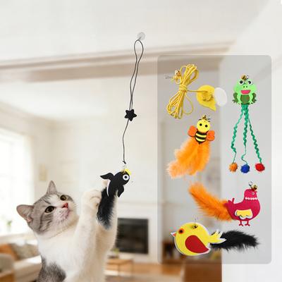 Swinging Interactive Cat Toy Elastic Rope Cat Teaser Self-play Cat Toy with Feathers Bell for Indoor Cats Solo Play And Hunting Instinct