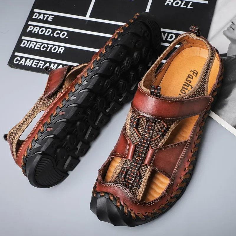 Sandály Pánské Sandály z hovězí kůže Měkká podrážka Prodyšné Protiskluzové boty Trend Všechno ladí Letní sandály Sportovní Vodotěsné sandály