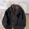 Men's Retro Plaid Patchwork Harrington Jacket - Two-Piece Layered Silhouette