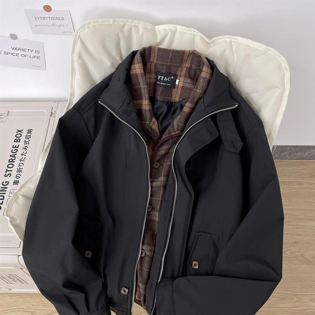 Men's Retro Plaid Patchwork Harrington Jacket - Two-Piece Layered Silhouette