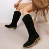 Plus Size Women's New Arrival Suede Knee-High Fringe Boots Pointed Toe Low Heel Versatile Long Boots Rider Boots
