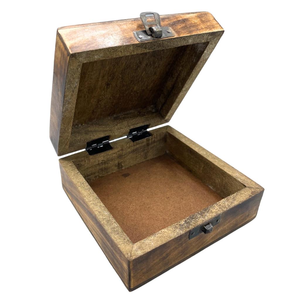Wooden Keepsake Box, Square Buddha 13x13x6cm