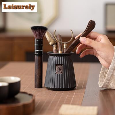 Zen Schwarze Keramik Vertikal Tee Sechs Herren Tee Löffel Tee Zubereitungswerkzeuge Tee Werkzeug Set Teegeschirr Utensilien Teezeremonie Ornamente
