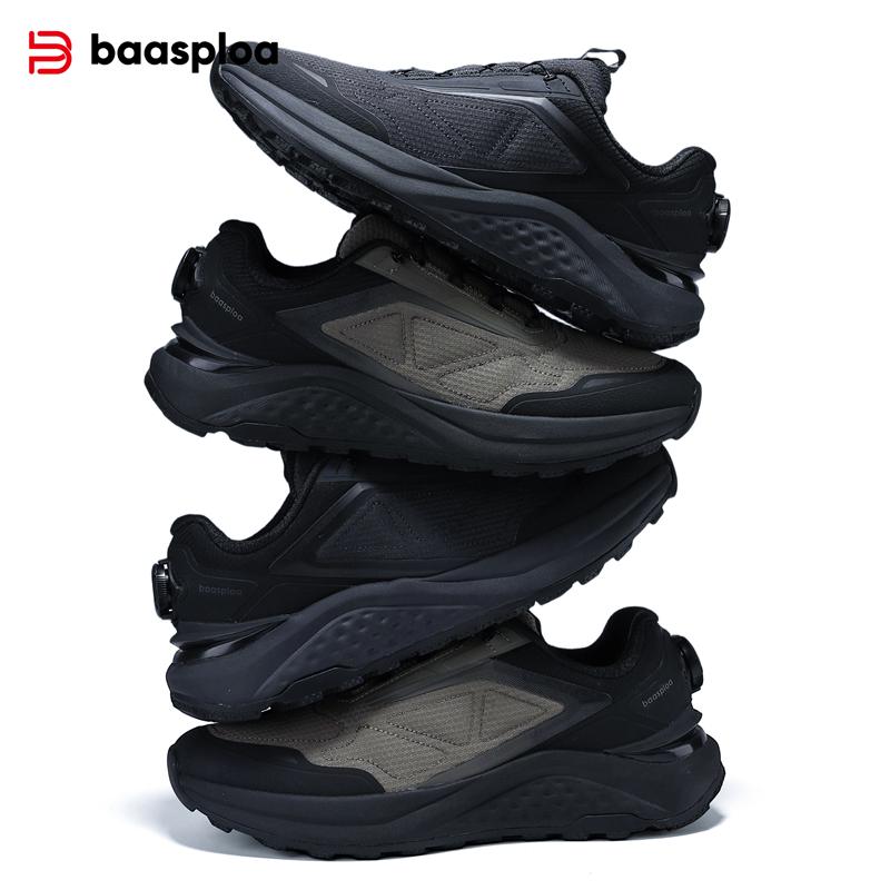 Baasploa men's hiking shoes, rotary buckle outdoor sports shoes, men's comfortable soft-soled casual walking shoes, anti-slip warm shoes
