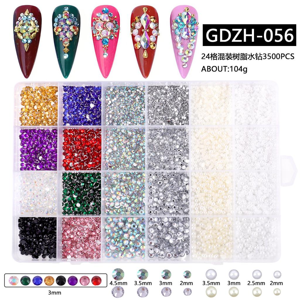 24 Grid Nail Art Acrylic Flat Bottom Resin Nail Art Drill Fluorescent Ab Resin Drill Diy Jewelry Accessories