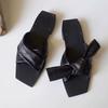 Cowhide version~ niche cross bow square head slippers women's outer wear summer flat bottom low heel one word sandals