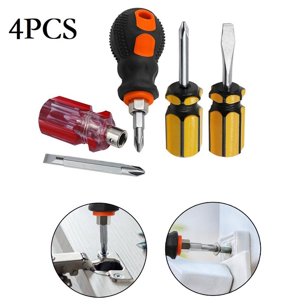 4pcs Steel Cross Shaped Flat Head Multipurpose Screwdriver Kit Home Repair Tool Magnetic Dual-purpose Screwdriver