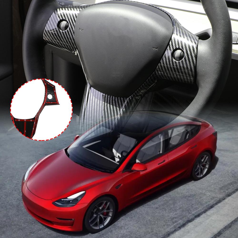 ABS Carbon Fiber Car Steering Wheel Buttons Panel Sticker Trim Cover for Tesla Model 3 2016-2025 Model Y 2019-2025 Accessories