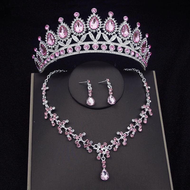 Princess Bridal Tiaras Jewelry Sets for Women Crown and Earring Necklace Set Birthday Party Wedding Jewelry Bride Accessories