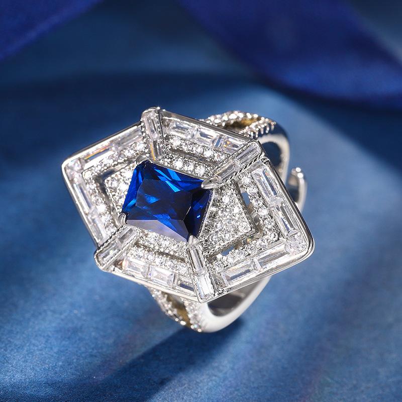 Jewelry Copper Bottom Gold-Plated Simulation Royal Sapphire Temperament Set Main Stone 8 * 10-6 * 8