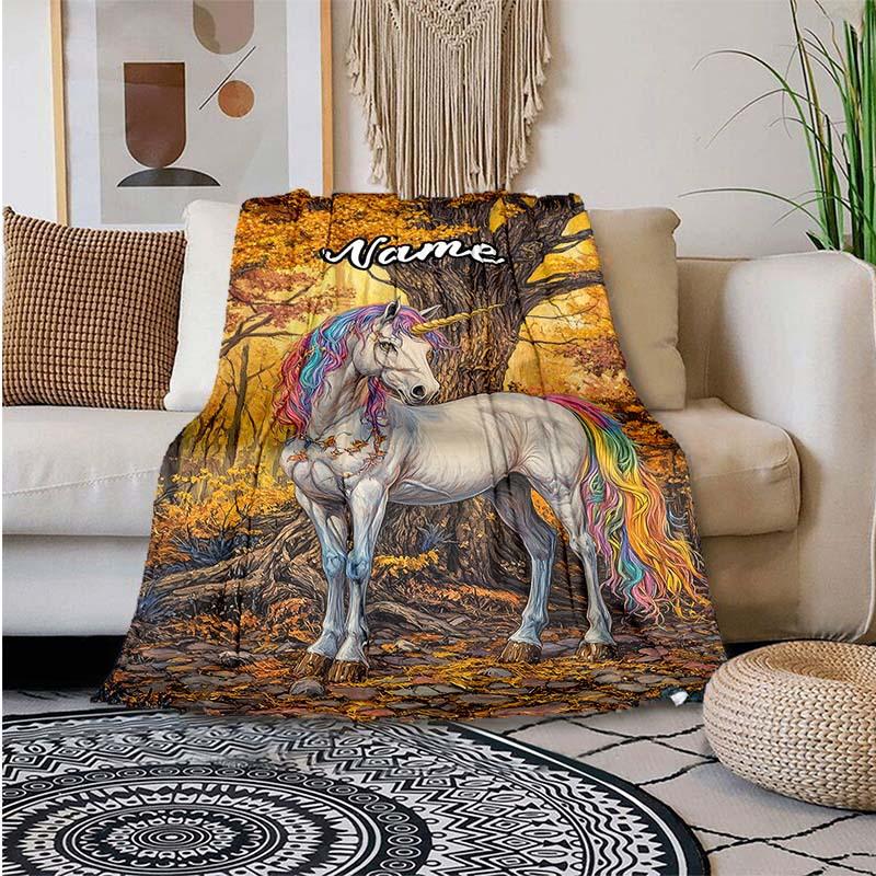 Unicorn Under The Tree Customize Your Name Blanket Used For Chair Office Sofa Bed Camping Soft And Warm Giving Friends And Relatives Birthday